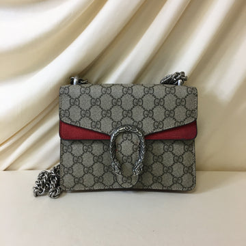 Gucci Beige/Red GG Supreme Mini Dionysus Shoulder Bag Sku# 66652