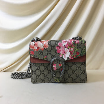 Gucci Beige/Red GG Supreme Blooms Mini Dionysus Shoulder Bag Sku# 66653