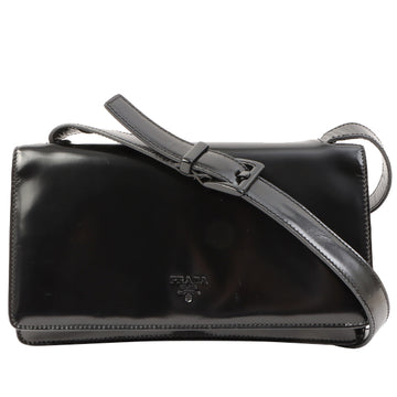 Prada Patent Logo Embossed Shoulder Bag Black