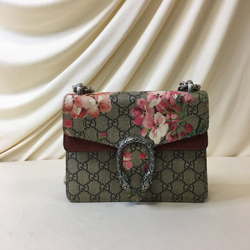 Gucci Beige/Red GG Supreme Blooms Mini Dionysus Shoulder Bag Sku# 66654