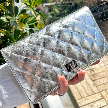 Chanel Around 2007 Made 2.55 Long Wallet Silver