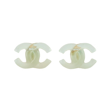 Chanel 2001 Made Cc Mark Earrings Opal Green/Clear