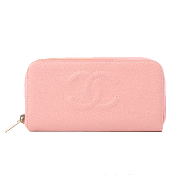 Chanel Around 2005 Made Caviar Skin Cc Mark Stitch Wallet Soft Pink