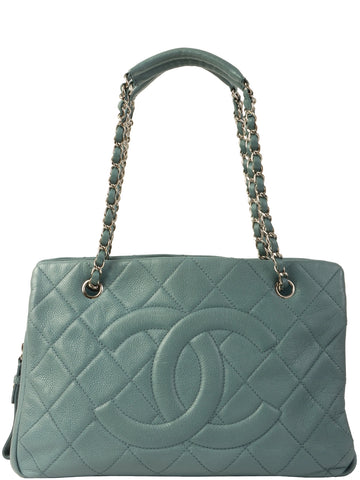 CHANEL Around 2010 Made Caviar Skin Cc Mark Stitch Tote Bag Blue