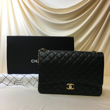 Pre-Owned Chanel Black Caviar Leather Maxi Double Flap Sku# 64791