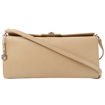 Salvatore Ferragamo Gancini Saffiano Shoulder Bag Beige