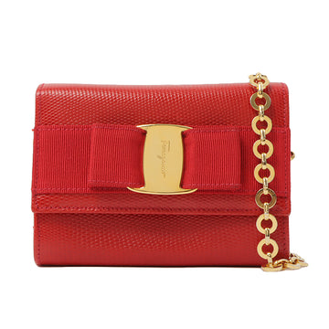 Salvatore Ferragamo Lizard Pattern Vara Bow 3Way Mini Chain Bag Red