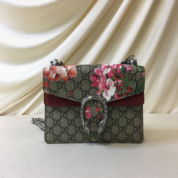 Gucci Beige/Red GG Supreme Blooms Mini Dionysus Shoulder Bag Sku# 66738