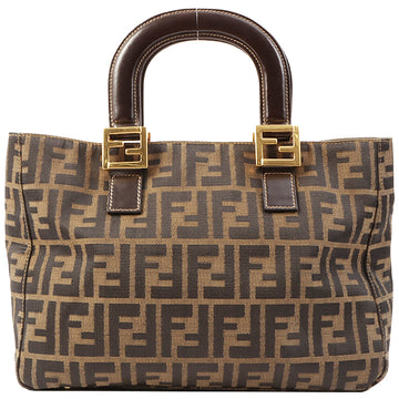 Fendi Ff Pattern Logo Plate Top Handle Bag Brown