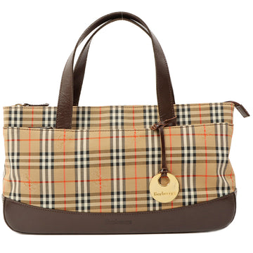 Burberry Nova Check Pattern Logo Charm Top Handle Bag Brown