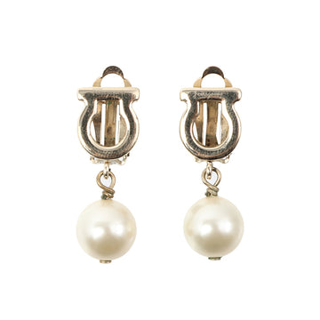 Salvatore Ferragamo Gancini Plate Swing Pearl Earrings Silver