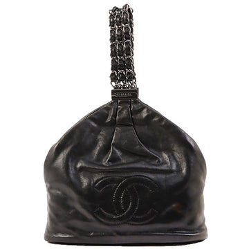 Chanel Around 2007 Made Cc Mark Stitch Metal Clasp Chain Top Handle Bag Black