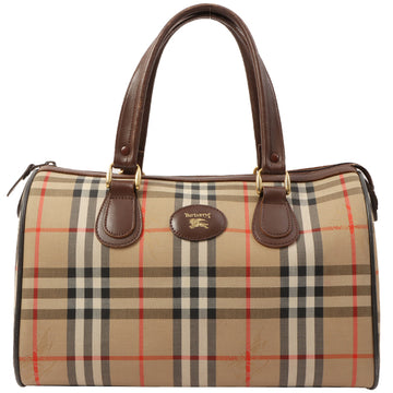 Burberry Nova Check Pattern Logo Embossed Boston Bag Beige/Brown