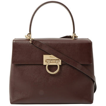 Salvatore Ferragamo Gancini Plate 2Way Bag Dark Brown