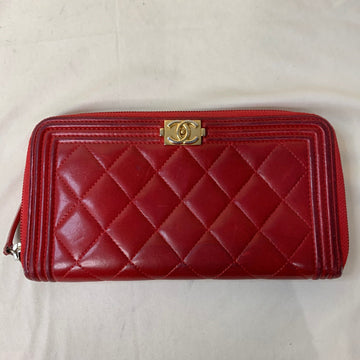 Chanel Red Boy Zip Around Long Wallet Sku# 59031