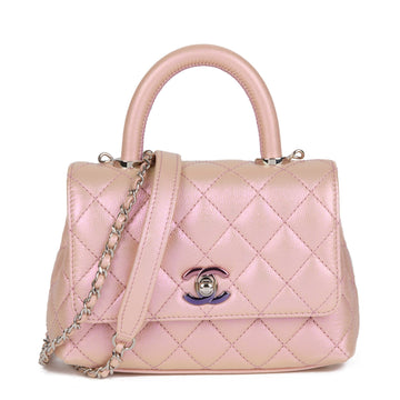 Chanel Iridescent Pink Quilted Caviar Leather Mini Coco Top Handle Shoulder Bag