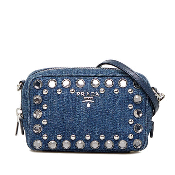 PRADA Mini Embellished Denim Crossbody Bag