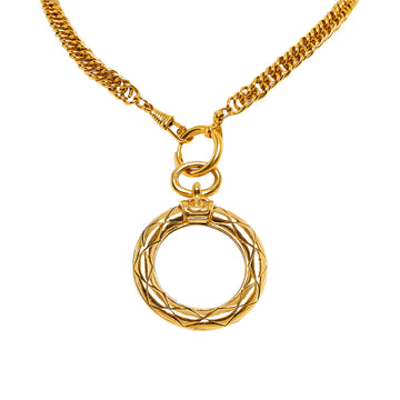 CHANEL Quilted Framed Magnifying Glass Pendant Costume Necklace