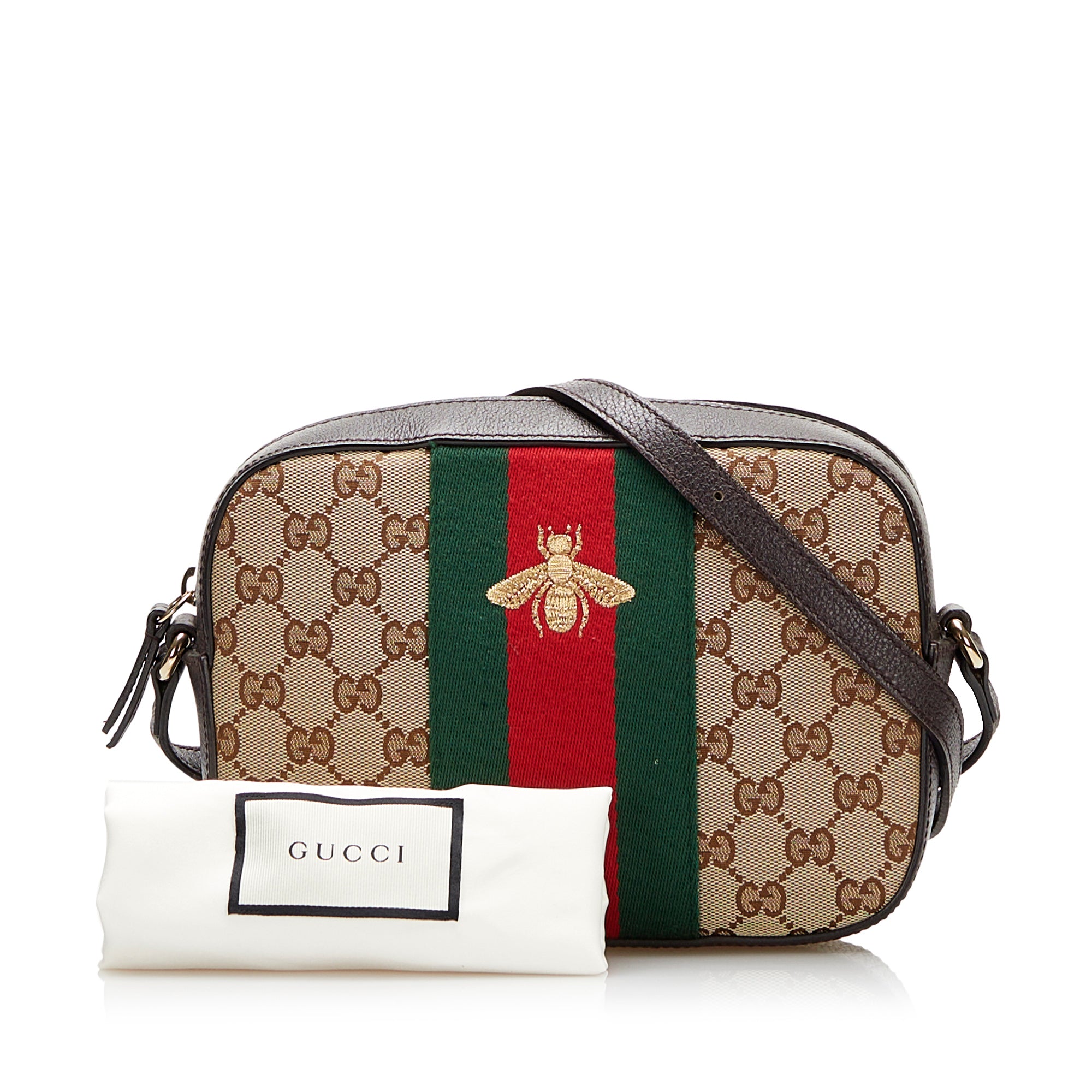 Gucci GG Canvas Webby Bee Crossbody Bag