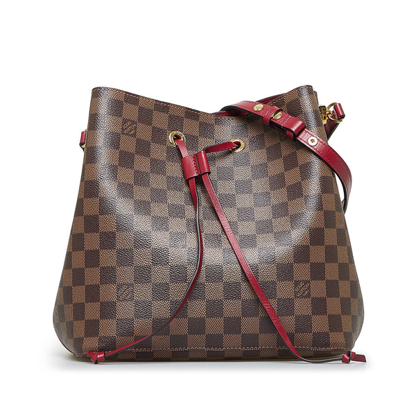 Louis Vuitton Brown Monogram Red Neonoe Bucket Bag Shoulder Tote