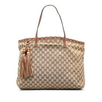 GUCCI GG Canvas Bamboo Tassel Tote Tote Bag