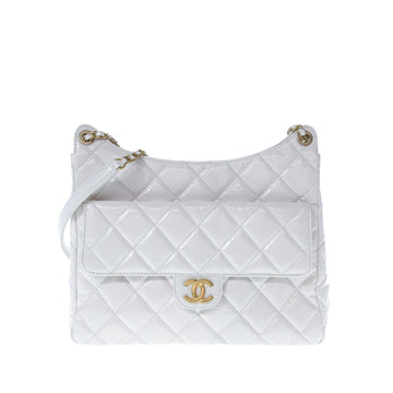 CHANEL Large Shiny Crumpled Calfskin Wavy Shoulder Bag