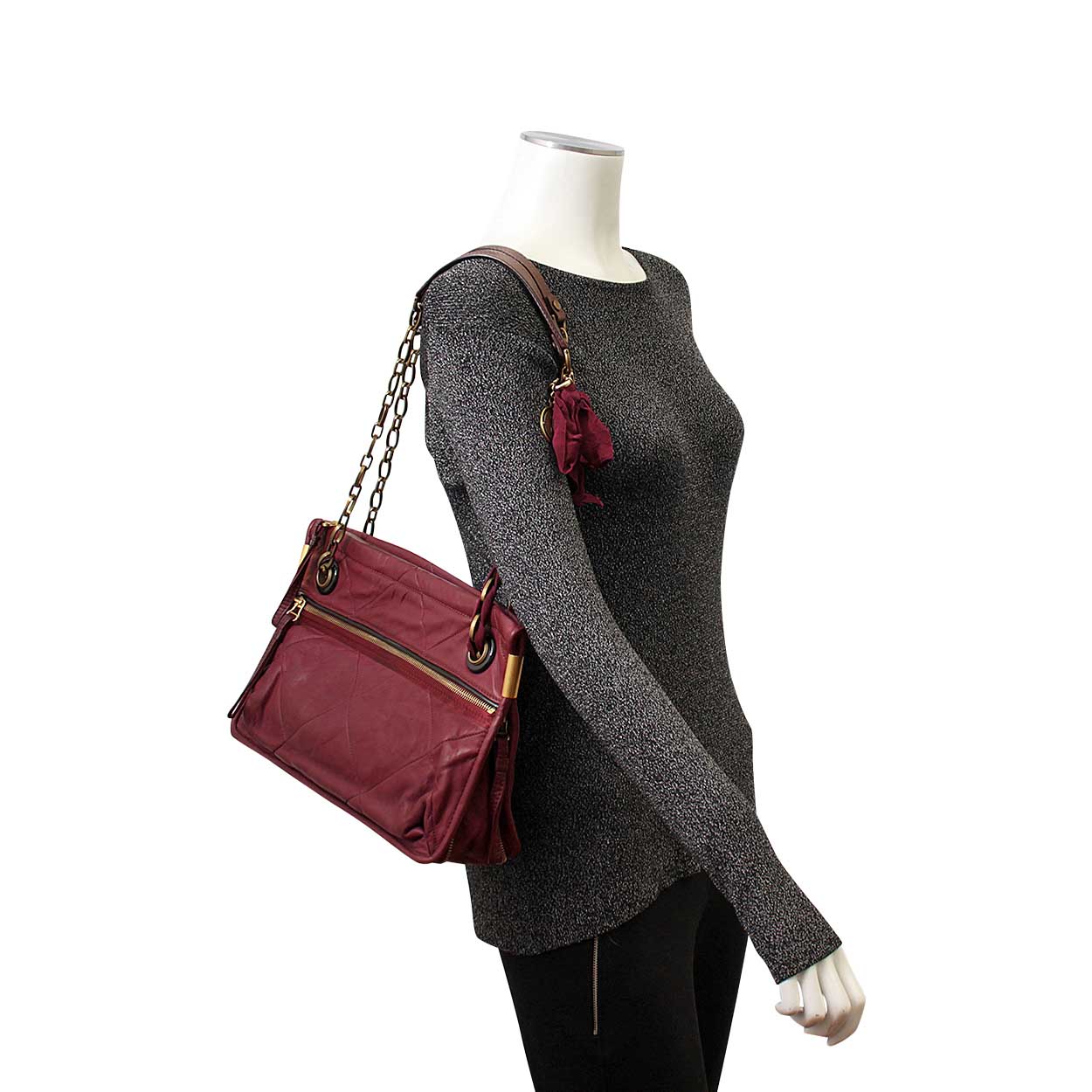 LANVIN Leather Amalia Shoulder Bag Burgundy