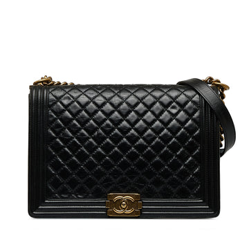 CHANEL Large Boy Glazed Calfskin Flap Shoulder Bag