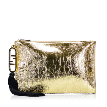 FENDI Metallic FF Tassel Clutch Bag