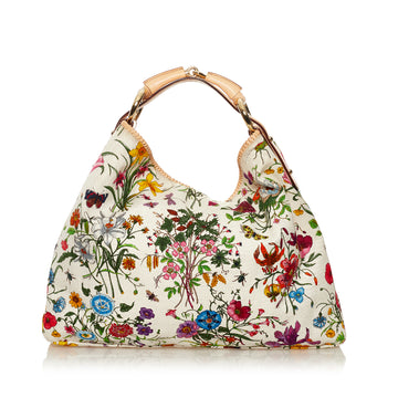 Gucci Flora Horsebit Hobo Canvas Handbag