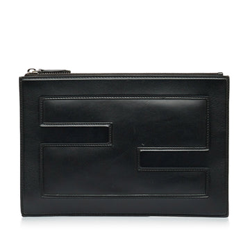 FENDI FF Leather Zip Clutch Clutch Bag