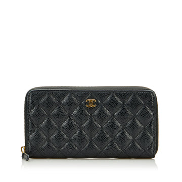 Chanel Caviar Matelasse Zip Around Wallet Long Wallets