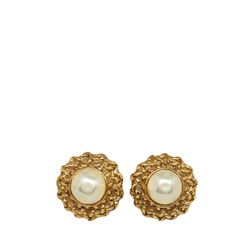 CHANEL Faux Pearl Clip-On Earrings Costume Earrings