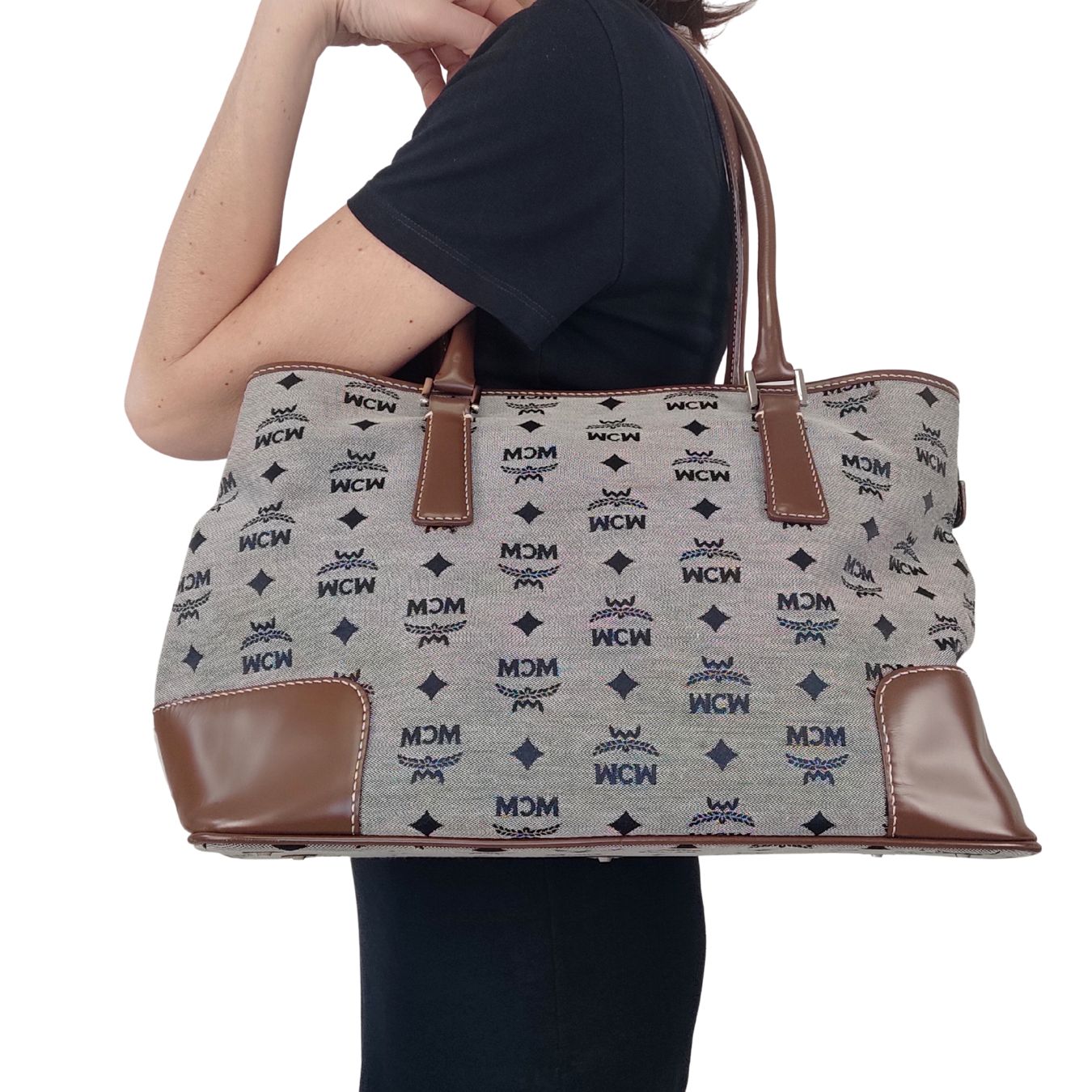 Mcm monogram shopper online tote