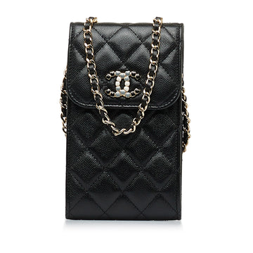 CHANEL Crystal CC Quilted Caviar Phone Case Crossbody Bag