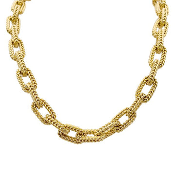 Yellow gold rectangular links necklace.
