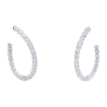 White gold long hoops earrings, diamonds.