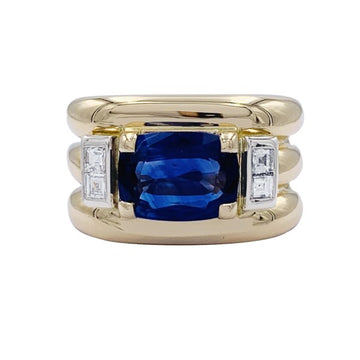 Tank yellow gold, sapphire and diamonds ring.