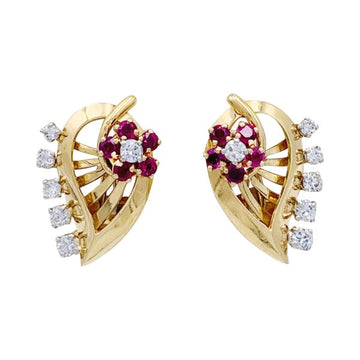 Rose gold, diamonds and rubies Leaf earrings.