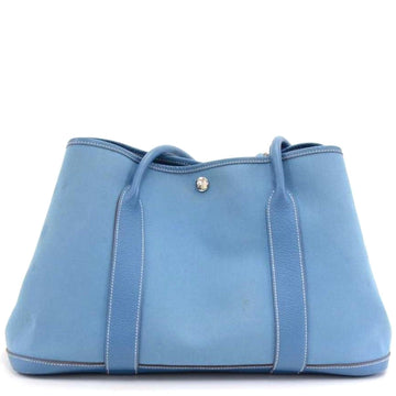 HERMES Garden Party 30 Blue Canvas Bag