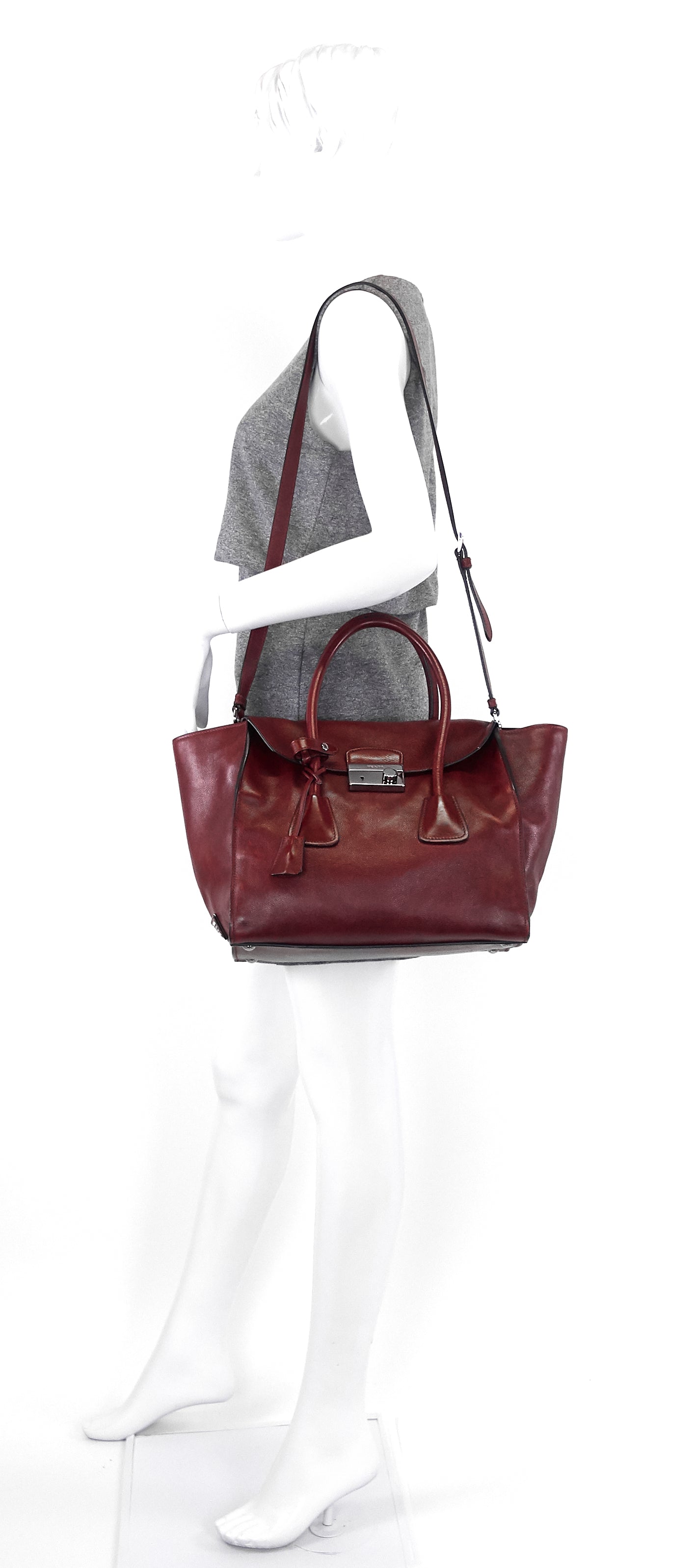 PRADA Twin Pocket Large Glace Calf Leather Tote Bag