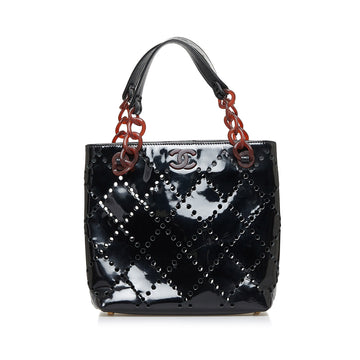 CHANEL Peforated Patent CC Handbag