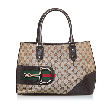 GUCCI GG Canvas Hasler Web Tote Bag