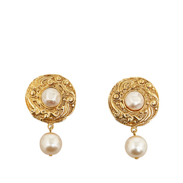 CHANEL CC Faux Pearl Clip-On Earrings Costume Earrings