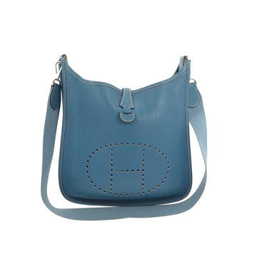 HERMES Evelyne I Shoulder Bag in Blue Leather