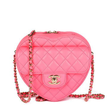 Chanel Pink Quilted Lambskin Love Heart Bag