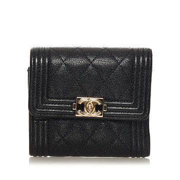 Chanel Boy Tri-Fold Leather Small Wallet Small Wallets