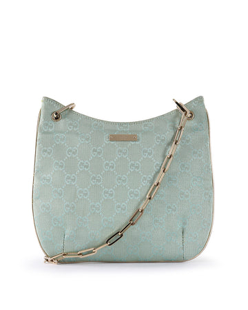 GUCCI Teal & Gold Shiny Monogram ssima Canvas Small Shoulder Bag