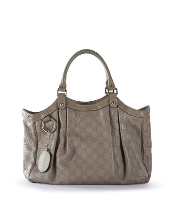 GUCCI Grey Leather ssima Sukey Tote Bag