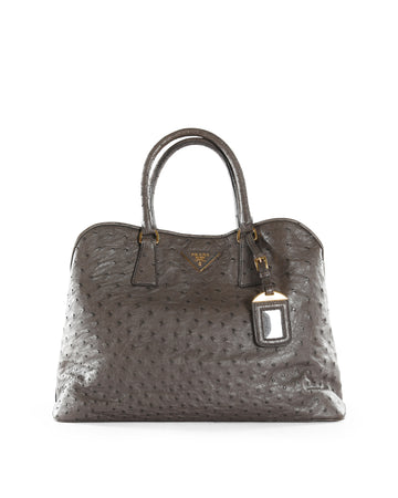 PRADA Grey Ostrich Leather Open Slit Struzzo Shoulder Bag